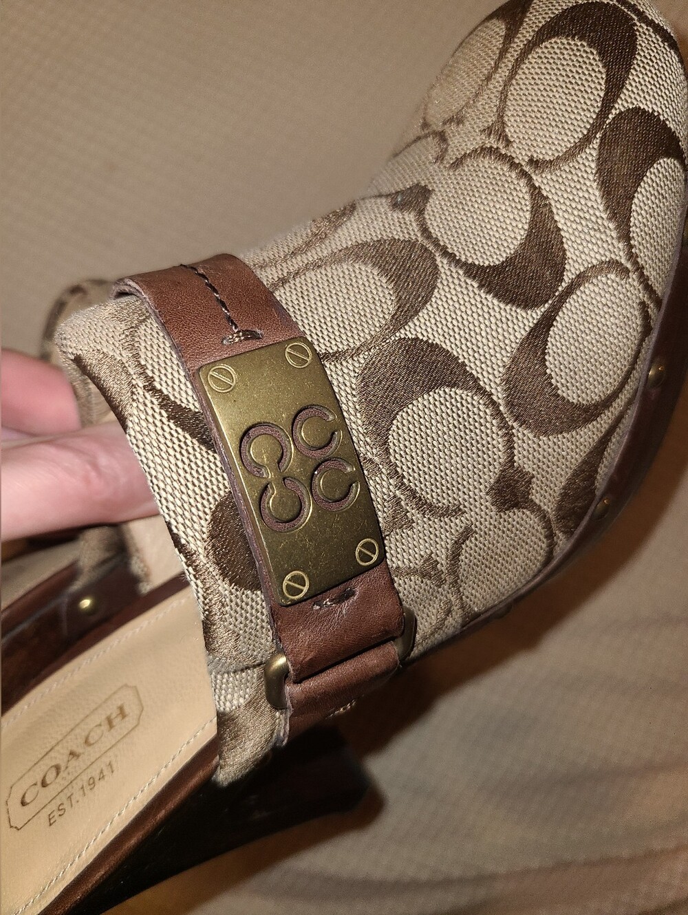 Coach Designer Ivy Vintage Studded Signature C Monogram Canvas Clog Mules Heel 7 - Picture 7 of 11